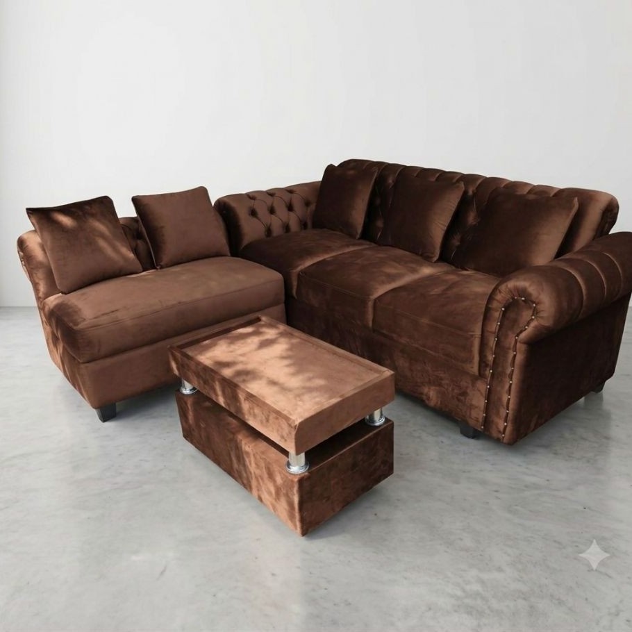 Sofa L Kancing Jaguar + Meja  FULL SET / SOFA L MIN / Sofa L Kain Import / Sofa Tamu Kancing  Kain I