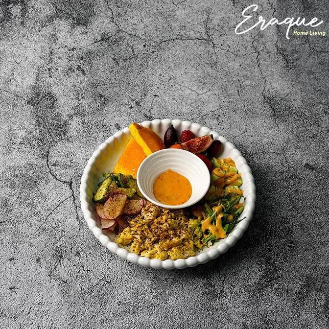 Esme Plate / Piring Saji Salad Keramik Putih Klasik Estetik Mewah Unik