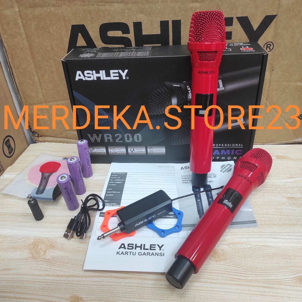 Mic Wireless ASHLEY WR 200 Produk Baru Professional Dynamic Dual Handheld Microphone UHF Dual Channe