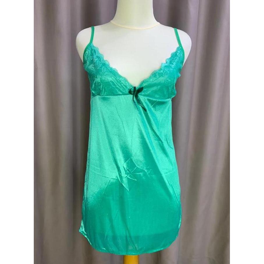 Linge- [Kkgallery] Lingerie Nita Bahan Satin Tanpa Lengan Model Mini Daster 3018