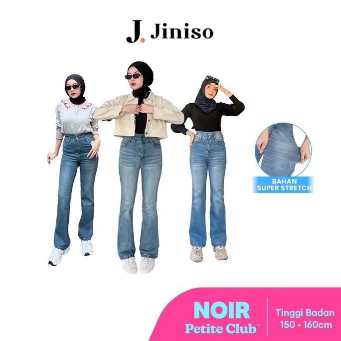 NOIR - JINISO Stretch Cutbray Petite Celana Jeans Highwaist