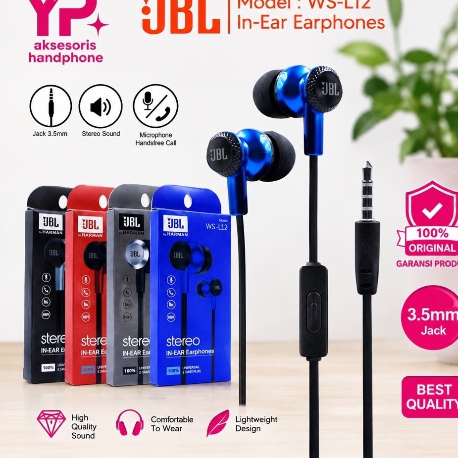 Earphone - Handsfree - Headset J WS-L12 STEREO SOUND JACK 3.5mm HF Universal + Mic