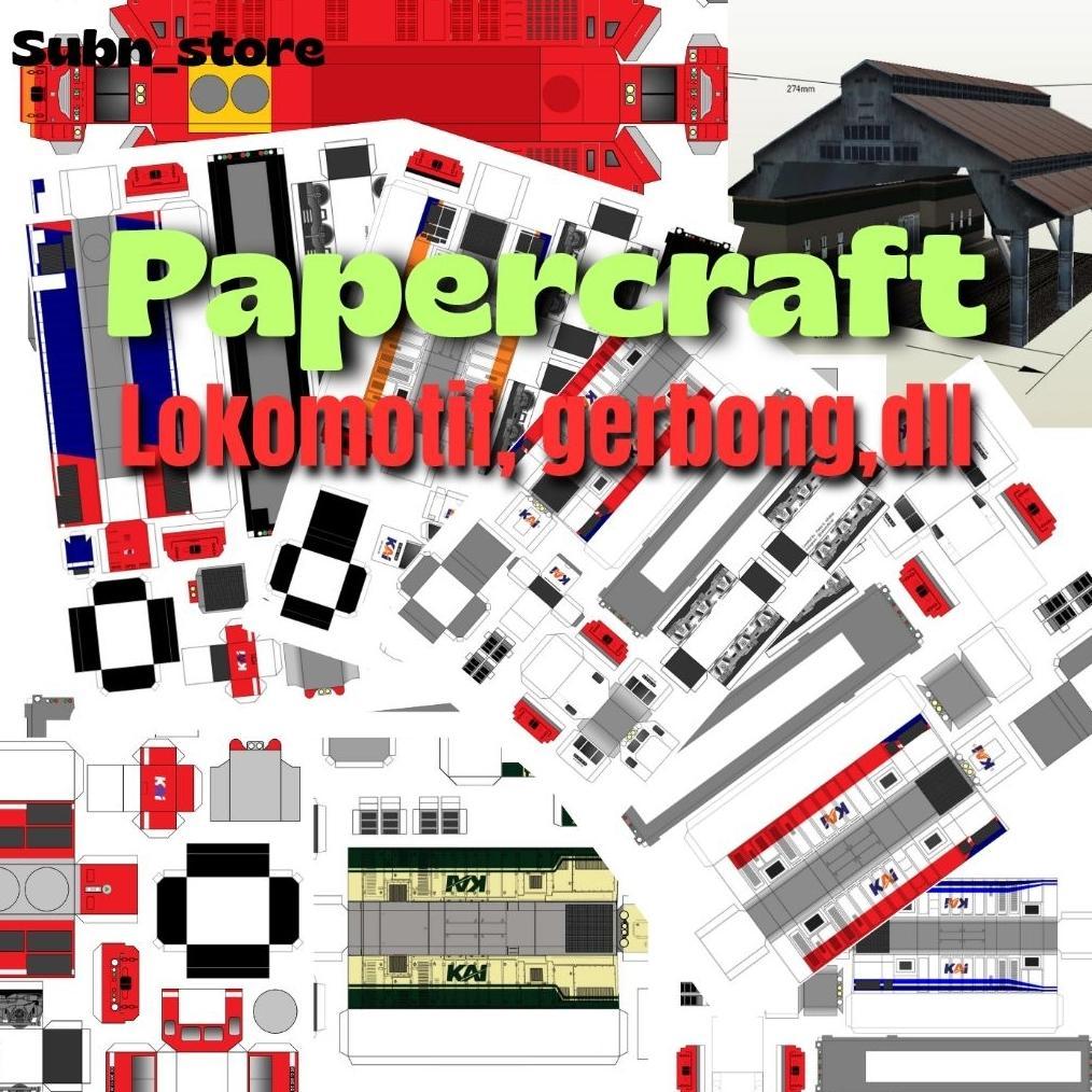 Pola papercraft lokomotive dan gerbong kereta api indonesia (KAI) High Quality Resolution banyak pil