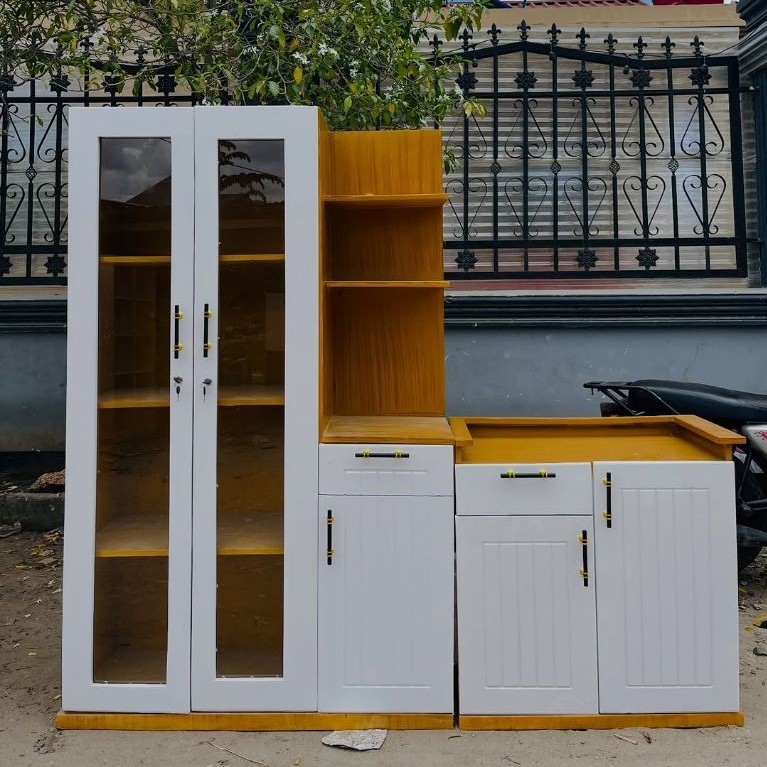 ​Lemari dapur minimalis | lemari dapur kaca | kitchen set freestanding | rak bumbu dapur | buffet da