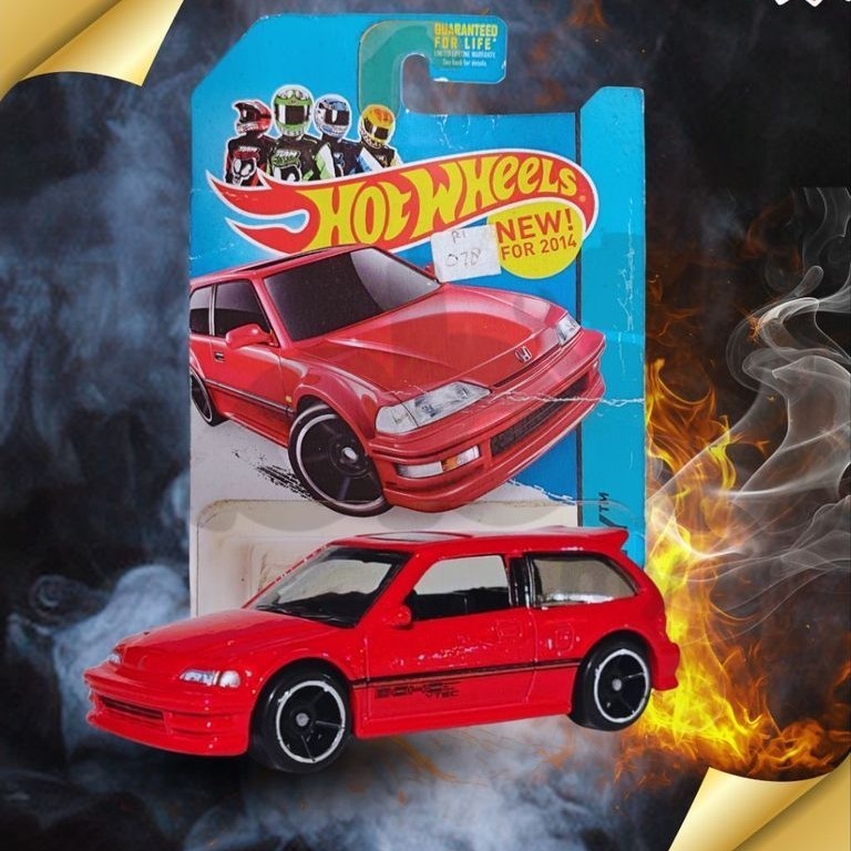 Hot Wheels Honda Civic EF Merah HW City Night Burnerz Mail-in 2014 Diecast Miniscale Mainan Miniatur