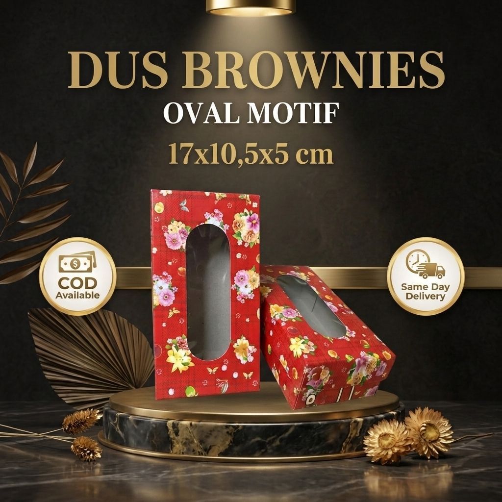 Dus Brownies Oval Motif Kecil 17x10,5x5 cm / Dus Brownies Jendela / Dus Kue / Box Kue / Kotak Kue (M