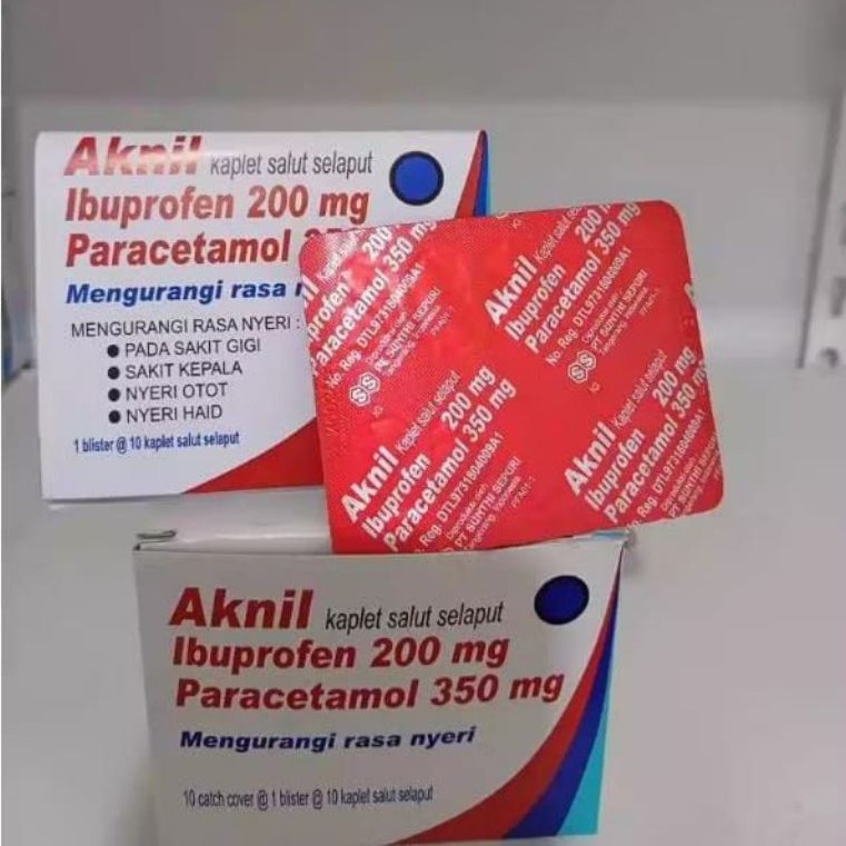 AKNIL TABLET PARACETAMOL & IBUPROFEN OBAT NYERI SAKIT GIGI, NYERI HAID, SAKIT KEPALA JUAL PER STRIP