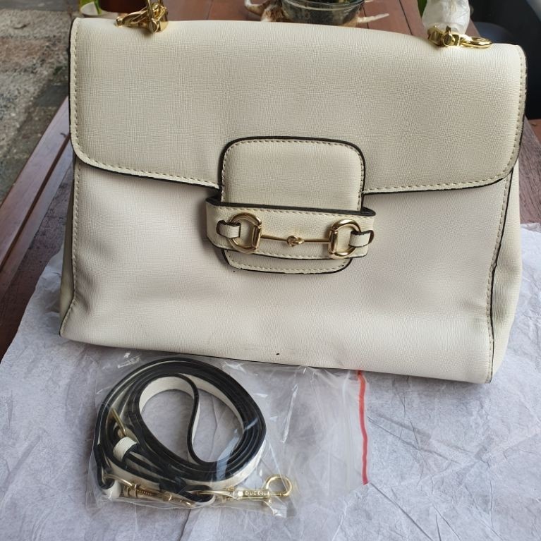 Sale Tas GC Horsebit Shoulder Handbag Wanita Putih Defect| Tas Import Wanita
