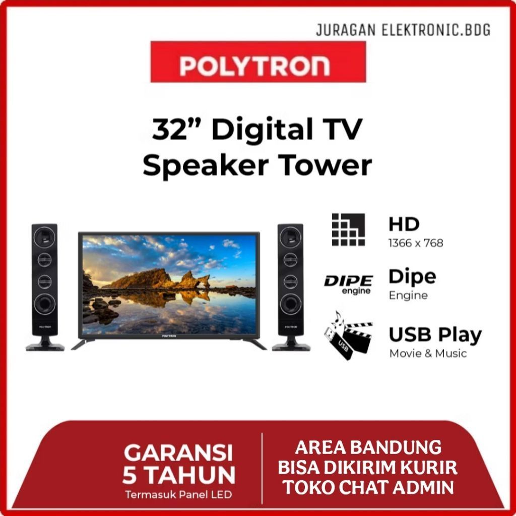 POLYTRON LED TV 32 Inch + Tower Speaker PLD 32TV