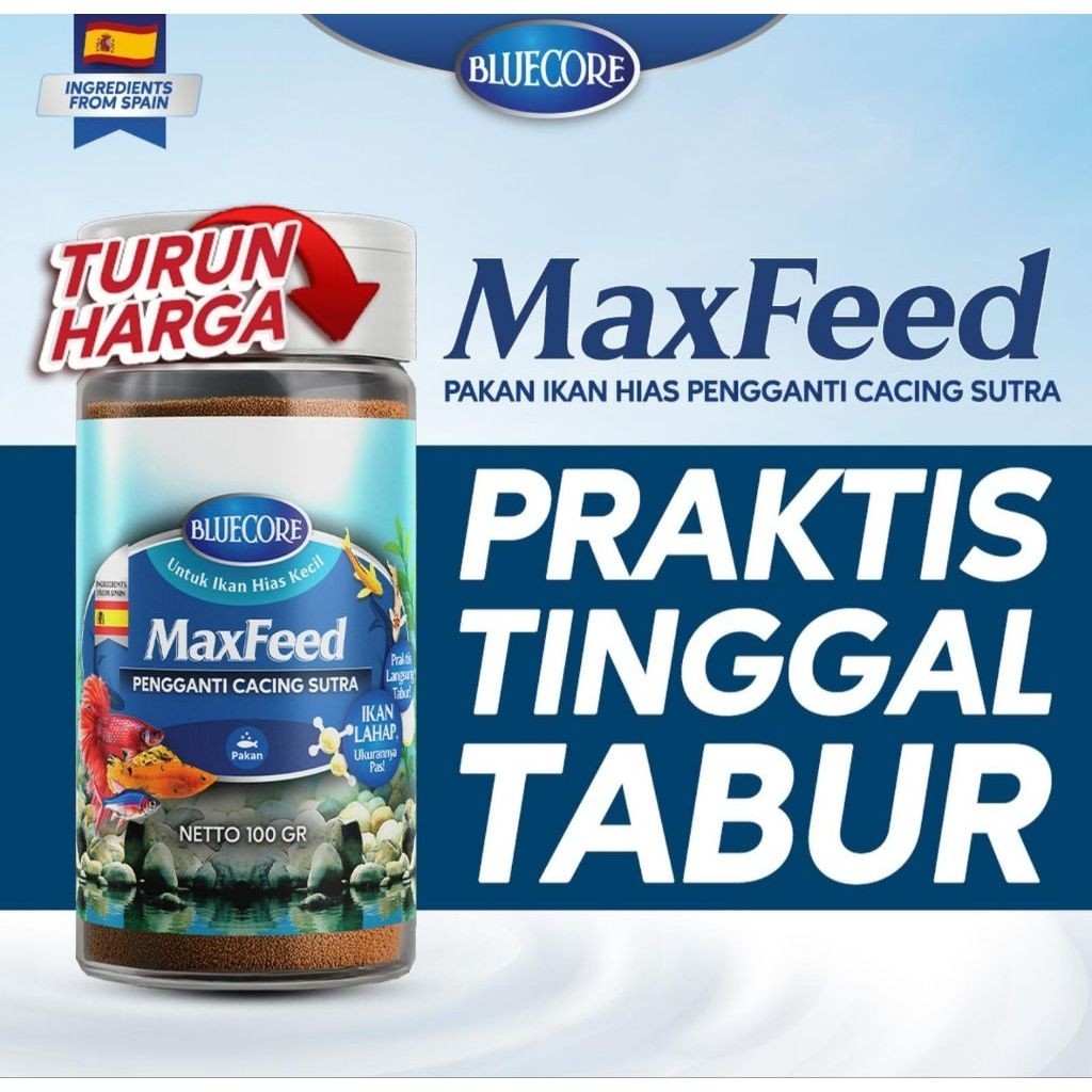 BlueCore Maxfeed Pakan Burayak Ikan penghemat cacing sutera untuk penggemuk ikan dan perangsang ikan