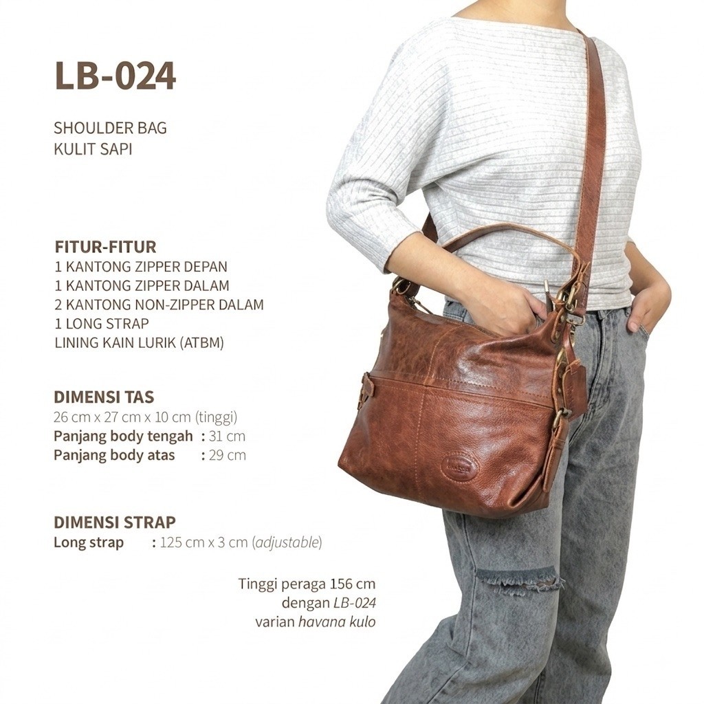 ABEKANI LEATHER Tas Kulit Wanita Women Sling LB024 Tas Sempang Bahu Tas Kantor Kekinian Kulit Sapi A