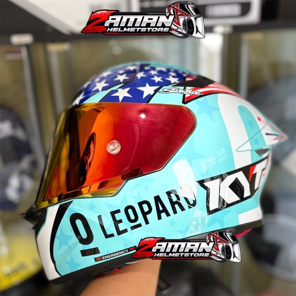 Helm KYT TT REVO Motif Leopard AMERICA Visor Red Original pinlock