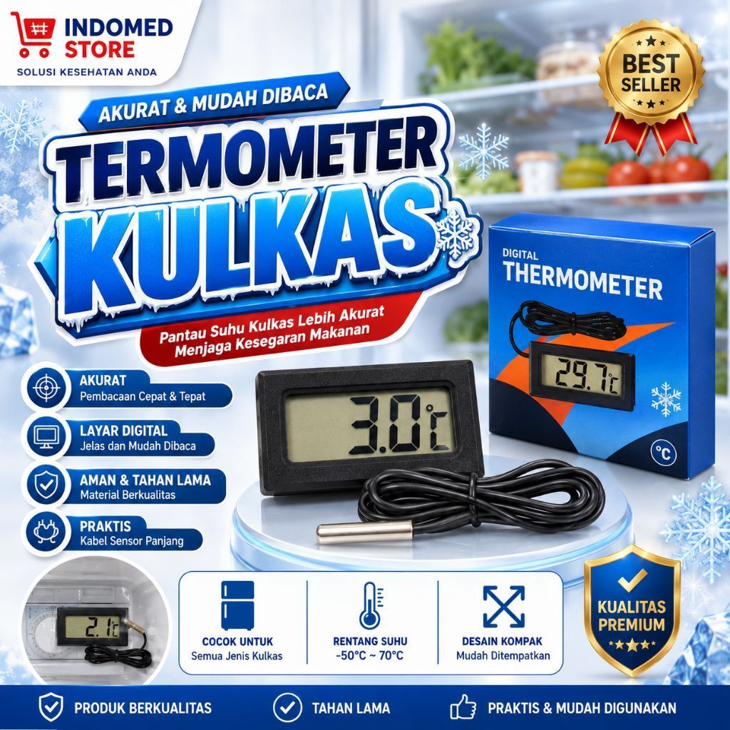 Termometer Kulkas alat Pengukur Suhu temperatur Kulkas plus batray