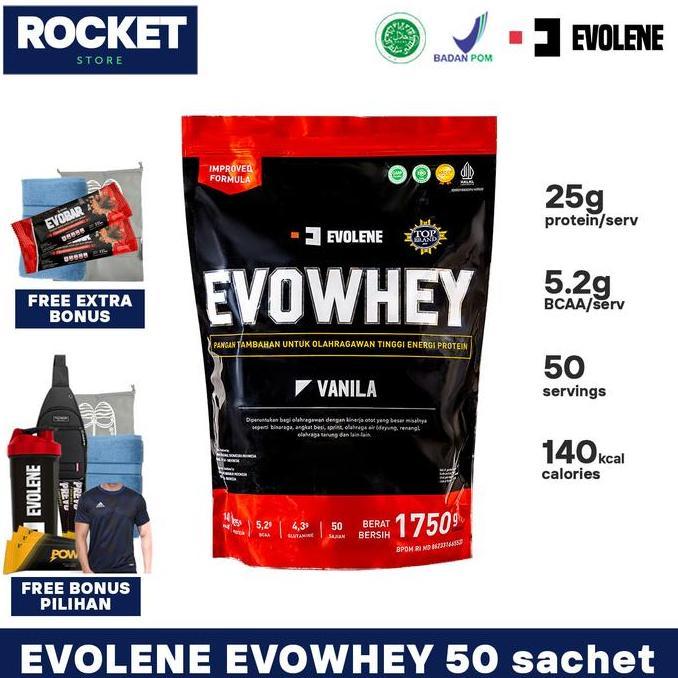 New- Evolene Evowhey Whey Protein Isolate & Concentrate 50 Serving - Suplemen Fitness