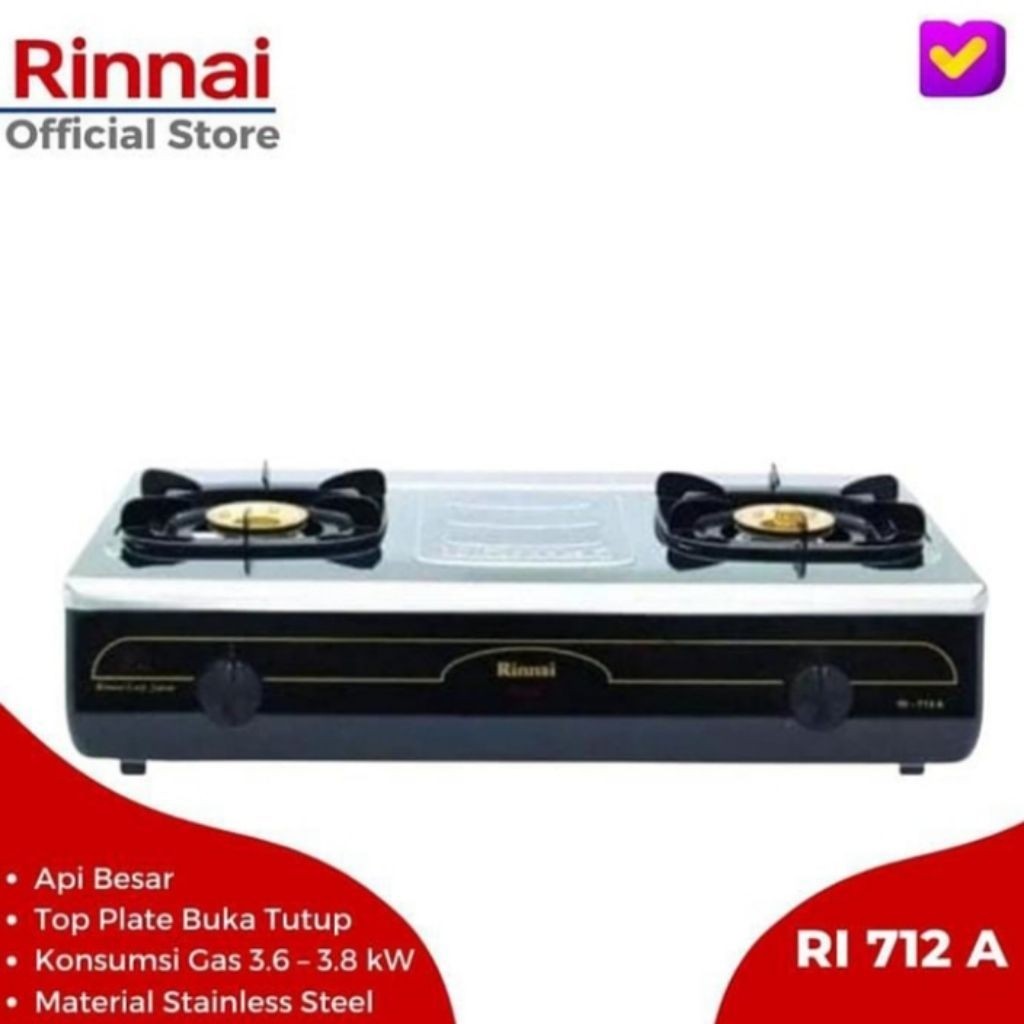 Kompor Gas Rinnai RI 712 A / RI712A 2 Tungku Stainless SteelRinnai RI-712A