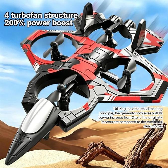 Mainan Drone RC Pesawat Tempur VTOL 4 Mesin Turbofan 360 Flip Anti Jatuh - Hadiah Anak
