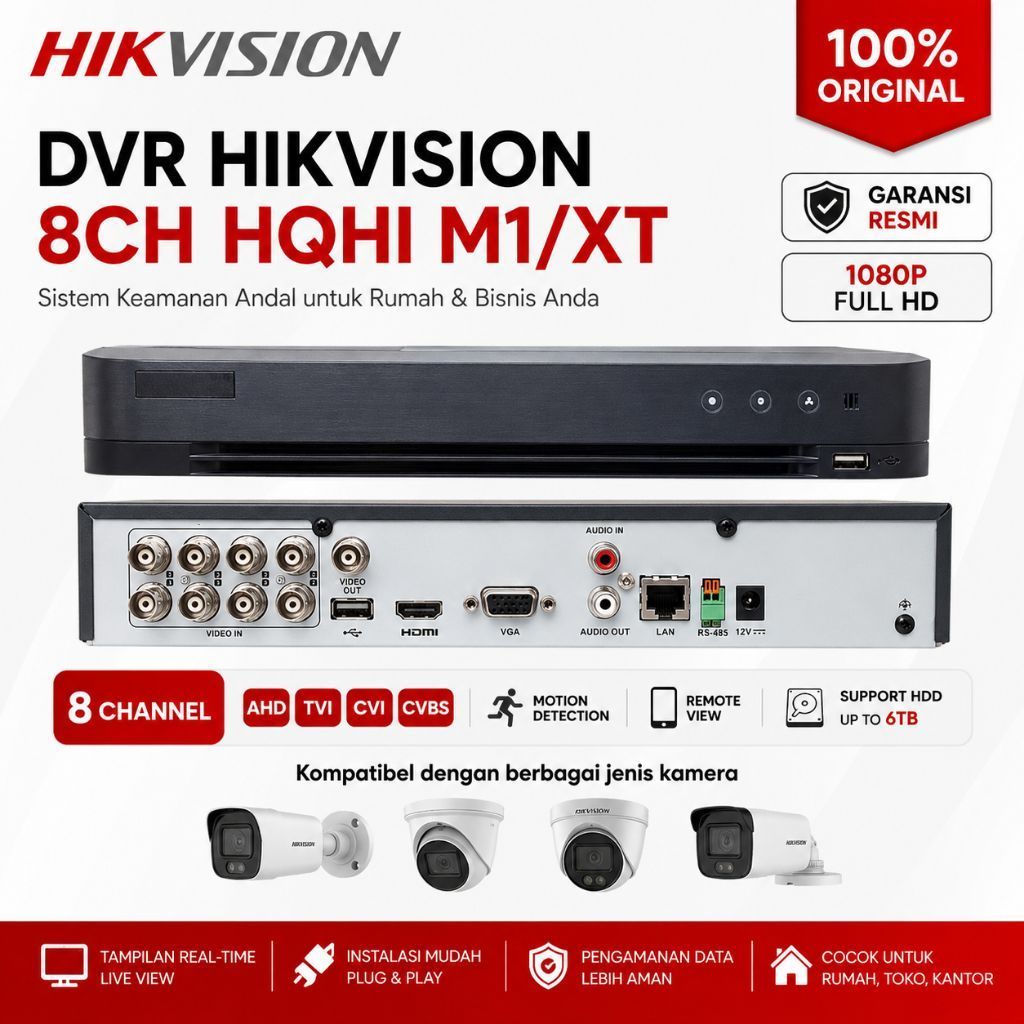 DVR Hikvision 8CH HQHI M1/XT Up to 5MP | DVR CCTV 8 Channel
