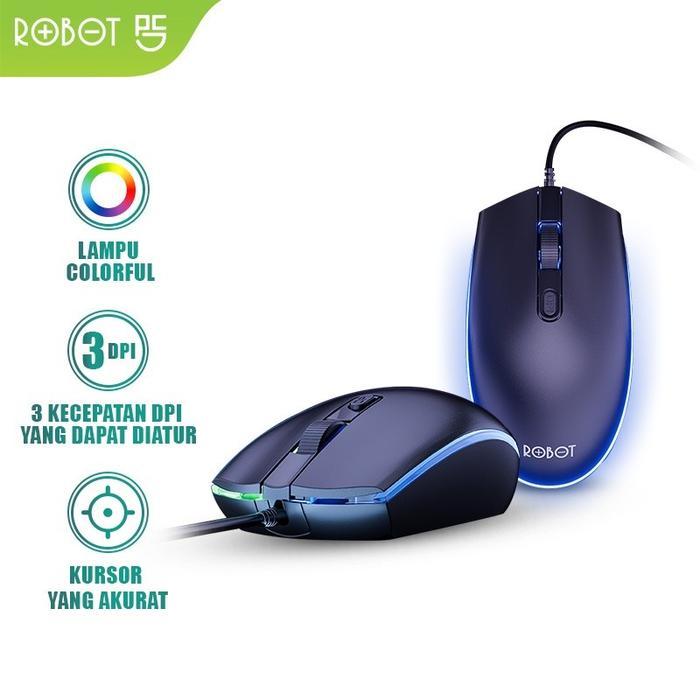 Robot Mouse Kabel M130 Gaming LED Warna Warni - Hitam