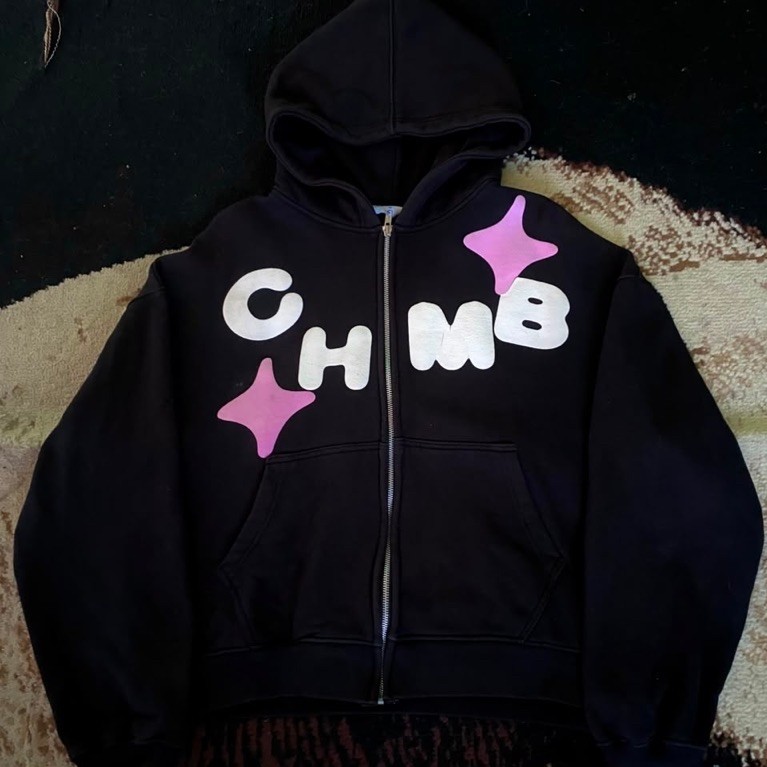 Chmb Shooting Love Black Boxy Zipper Hoodie Katun
