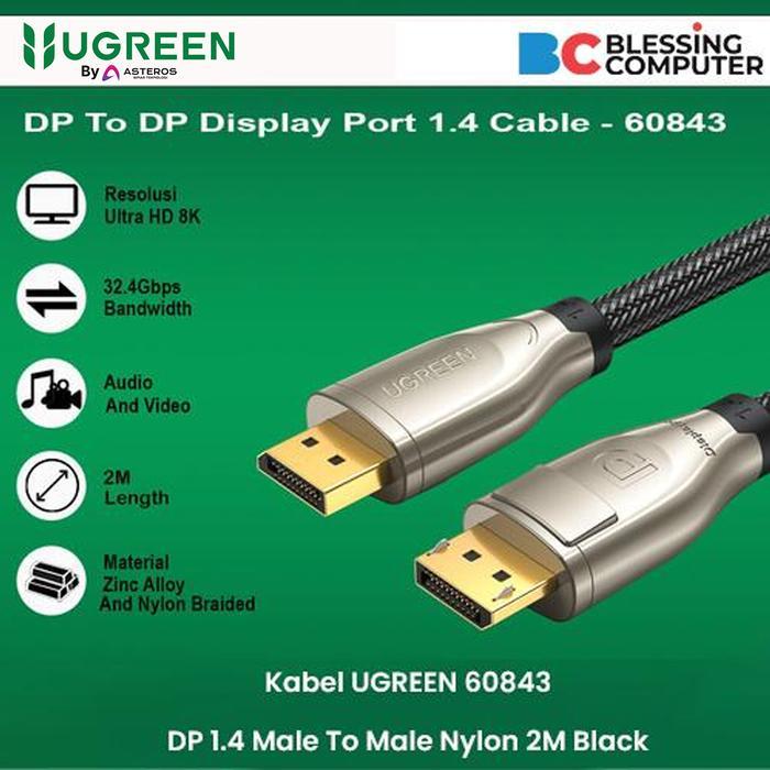 Kabel UGREEN 60843 DP 1.4 Male To Male Nylon 2M Black