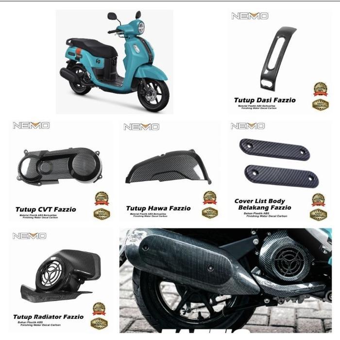 aksesoris fazzio cover carbon yamaha fazzio knalpot radiator filter cvt dasi depan - cover knalpot