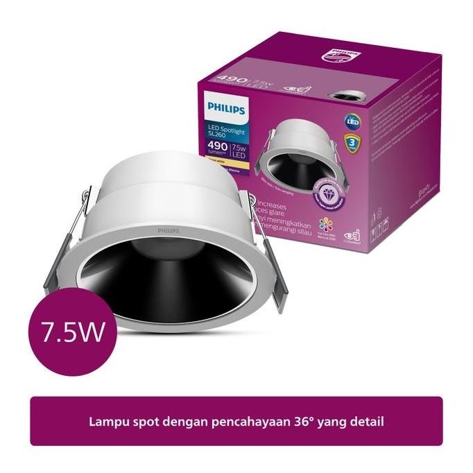 [] Philips Lampu Spotlight SL260 Round White D75 7.5W 36 3000K Kuning