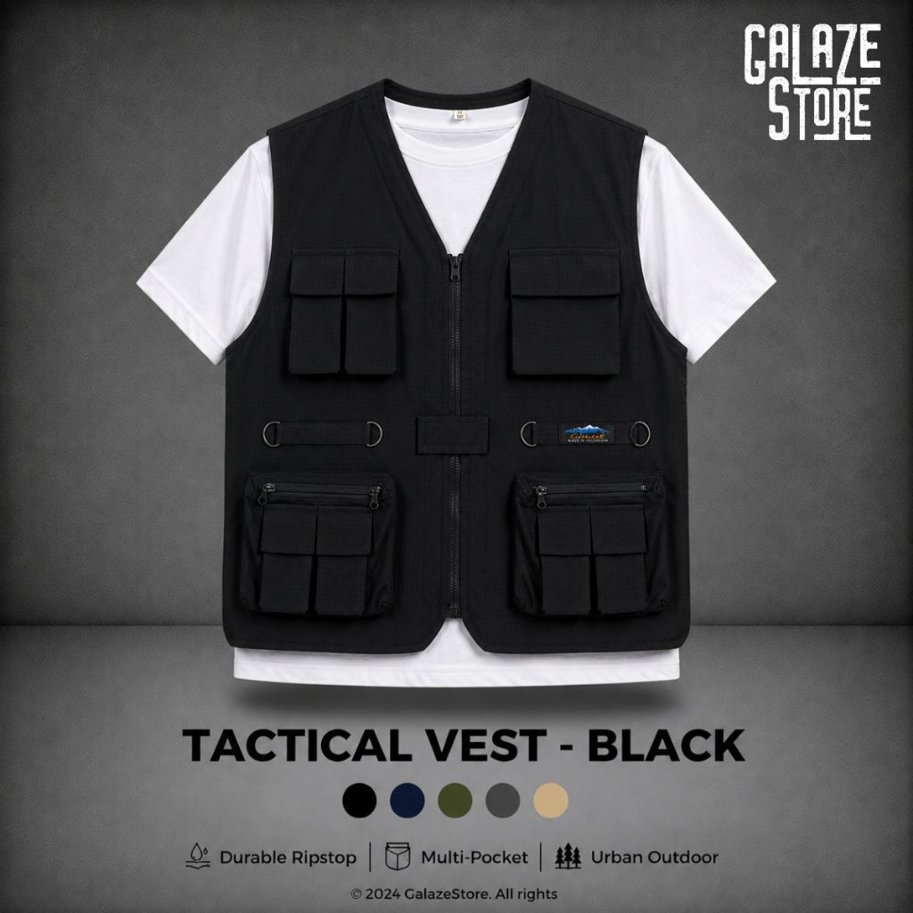 VEST BLACK - VEST TACTICAL - VEST RIPSTOP HITAM - ROMPI LAPANGAN OUTDOR - ROMPI MOTOR - ROMPI HITAM 