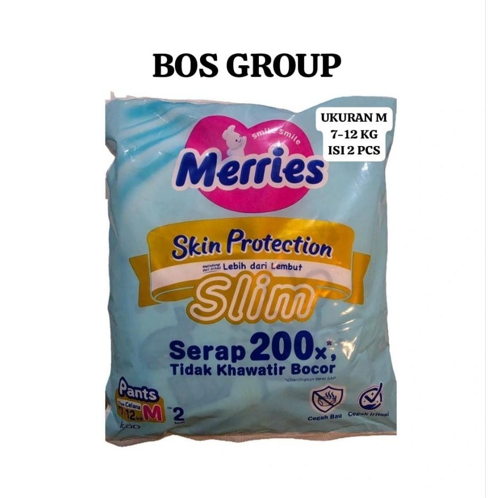 PAMPERS SIZE M ISI 2 BUAH MERRIES SKIN PROTECTION SLIM  PREMIUM ORIGINAL SACHET / POPOK / PAMPES / P