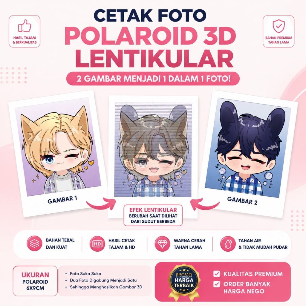 Lenticular Polaroid Custom Cocok Untuk Hadiah dan Koleksi