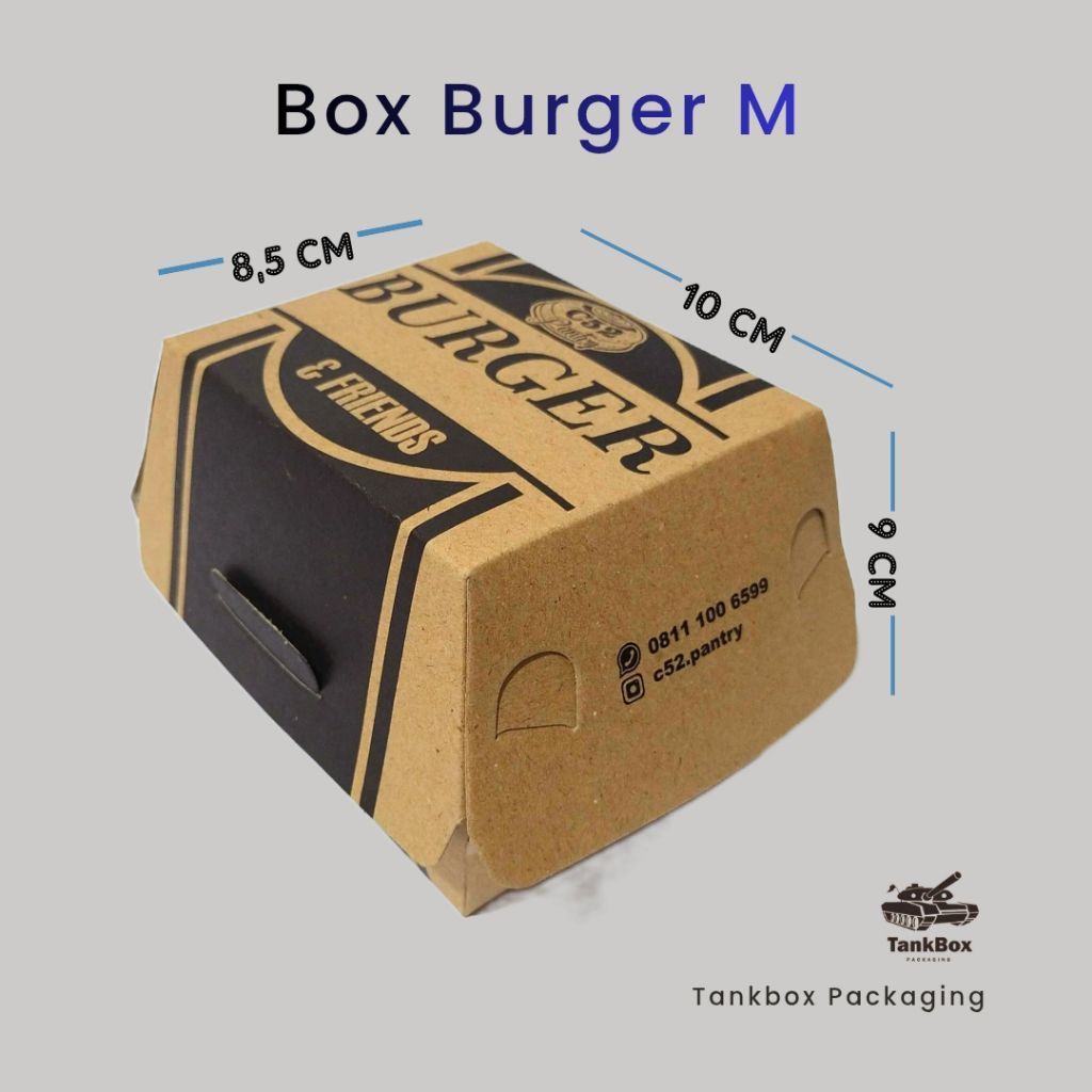 Kemasan Burger Custom Logo | Box Burger Kraft 290gr Laminasi | Box Makanan Custom