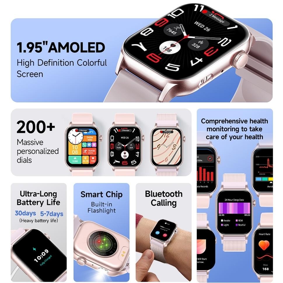 Hot Skmei B58 Smartwatch 1.95Inci Amoled Touchscreen Jam Tangan Pria Ip67 Waterproof Bluetooth Call 
