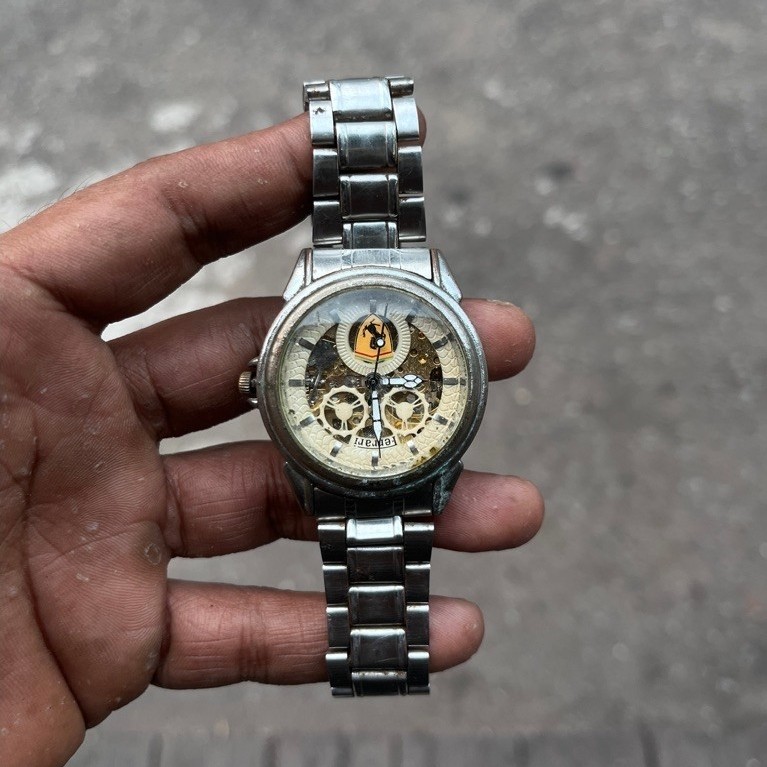 Jam Tangan Pria Ferrari Skeleton Automatic Rantai Stainless Steel