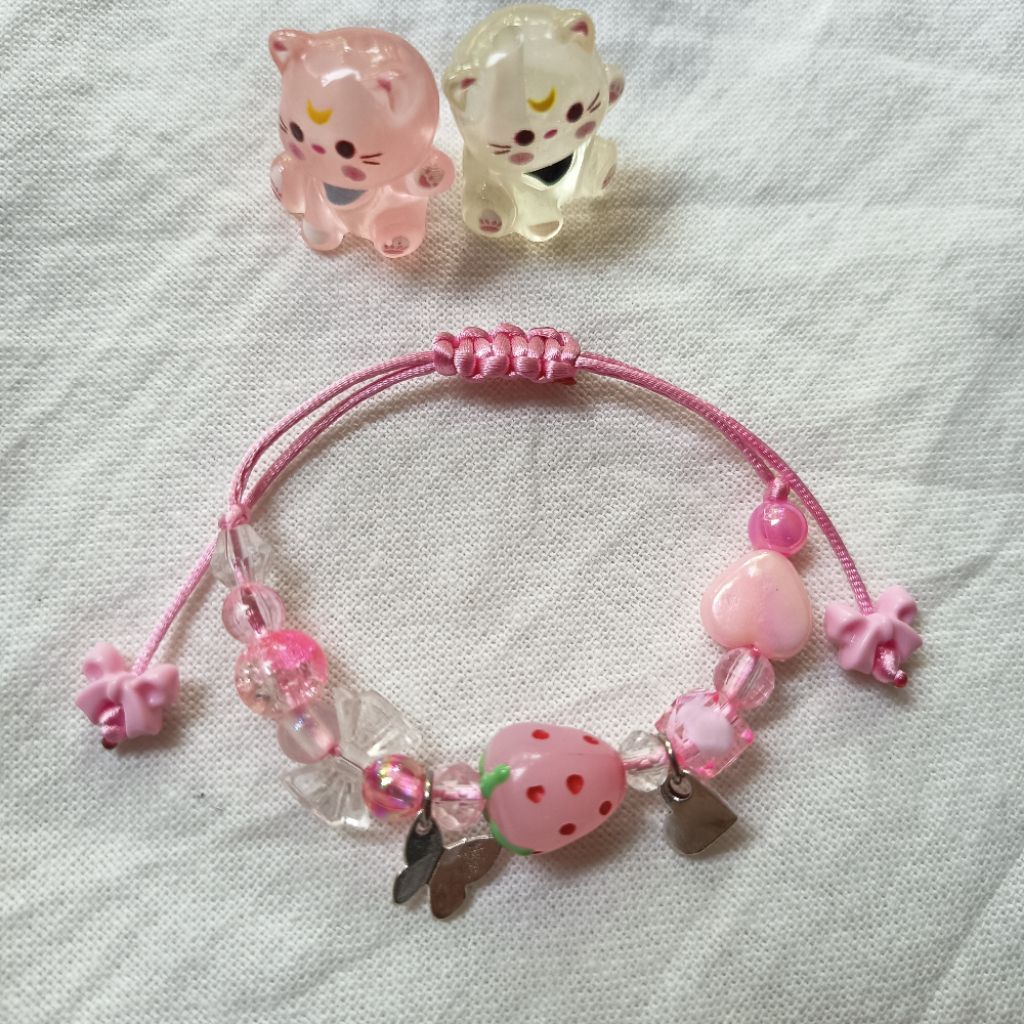 Beads Bracelet Stroberi Gelang Tali Serut
