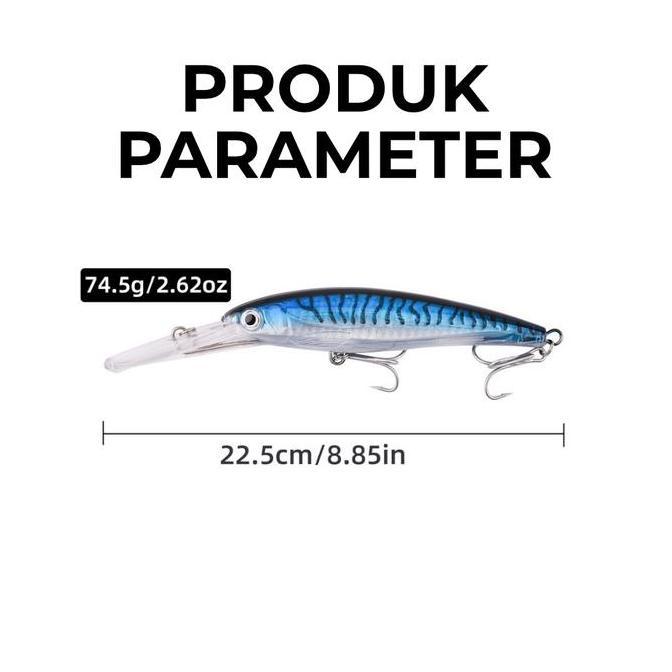 NEW LURE MINNOW RIPTIDE GENKI 22.5 CM 74 GR UMPAN CASTING TROLLING GID RATTLE