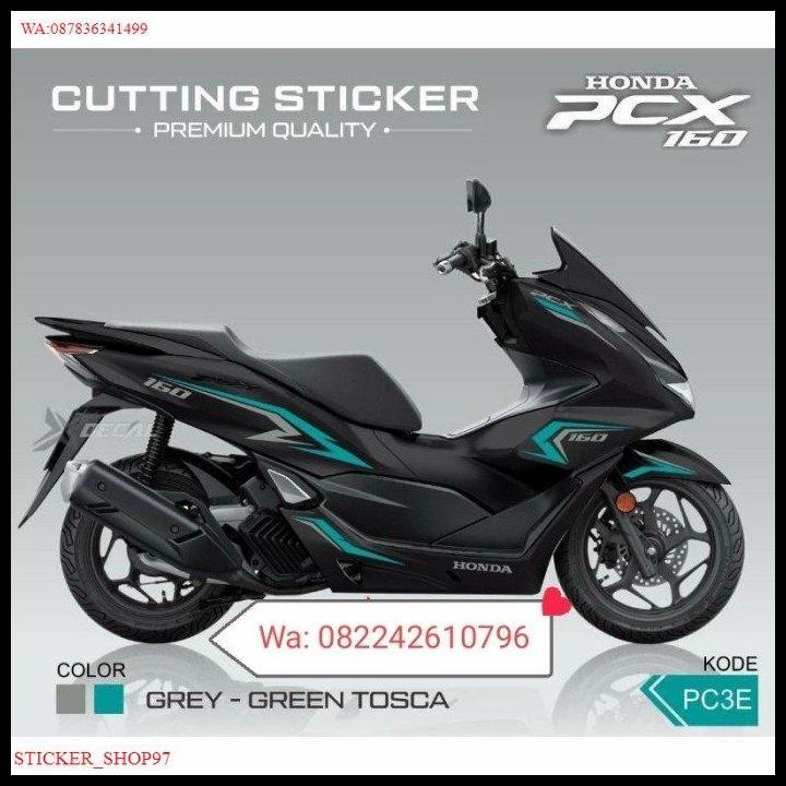 BEST DEAL STICKER CUTTING STRIPING HONDA NEW PCX 160 HITAM EXCEED GREY-TOSCA 
