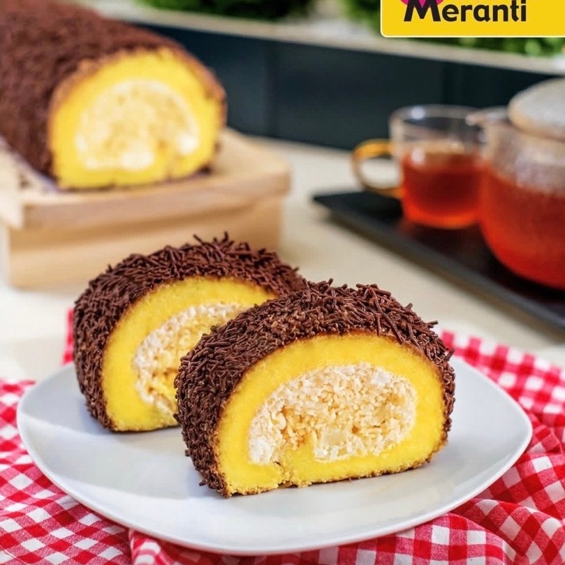 BOLU GULUNG MERANTI TOPPING COKLAT OLEH-OLEH KHAS MEDAN