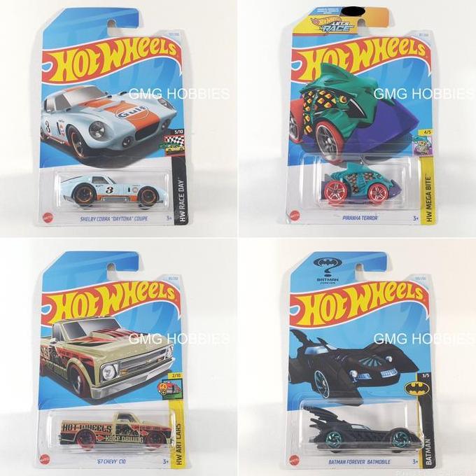 Shelby Cobra Daytona Coupe Gulf HW Race Day - Piranha Terror HW Mega Bite - '67 Chevy C10 HW Art Car
