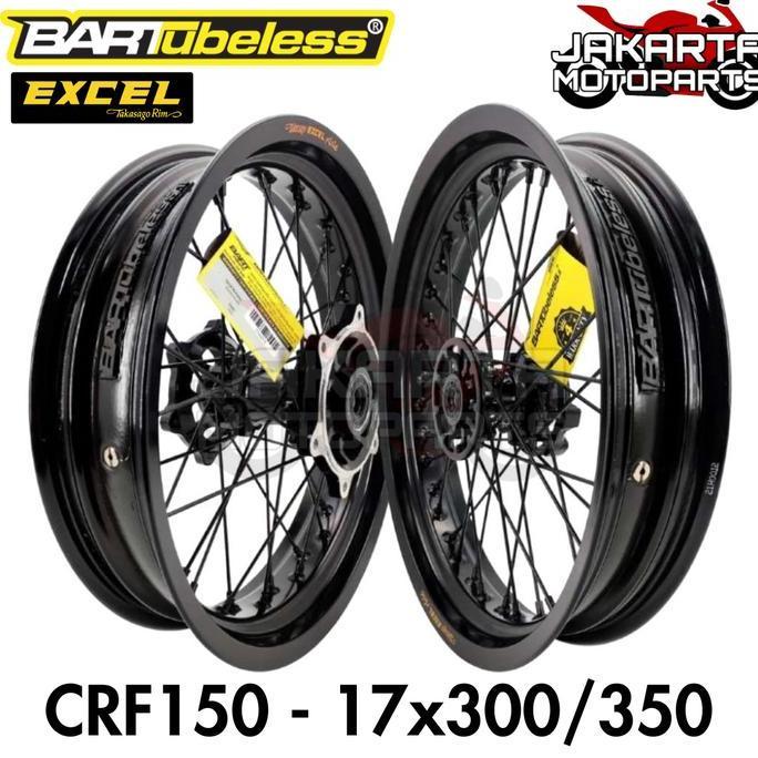 '' VELG WHEELSET SUPERMOTO TAKASAGO EXCEL BARTUBELESS CRF BLACK 300 350 ''