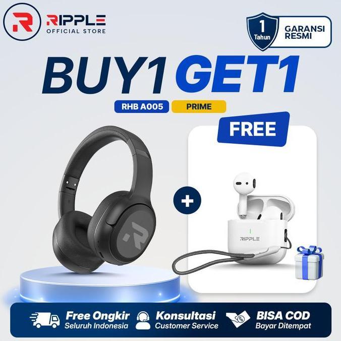 Diaryfresh - Super Promo Bundle Ripple Rippods Headphone Rhb A005 + Prime White Tws Bluetooth