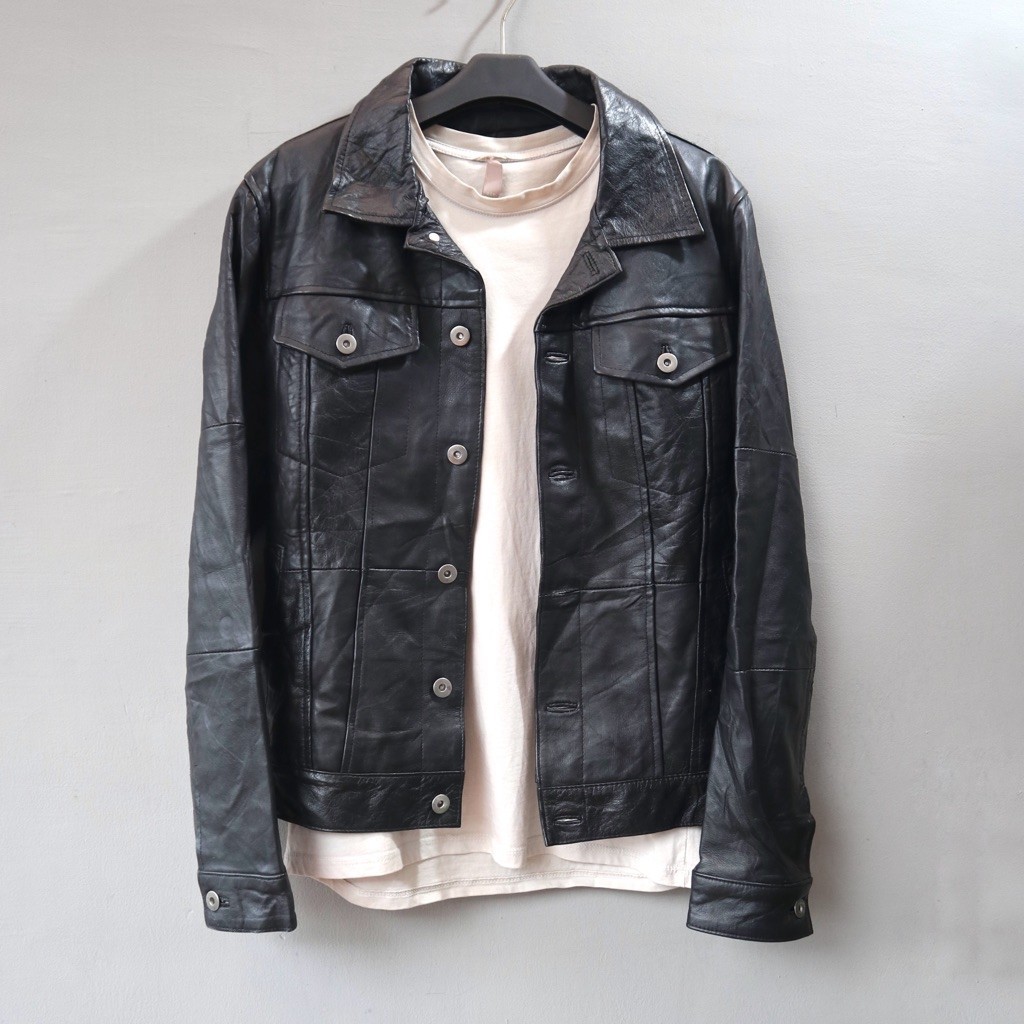 Jaket kulit domba asli trucker traker roshell jepang model levis kemeja real leather jacket