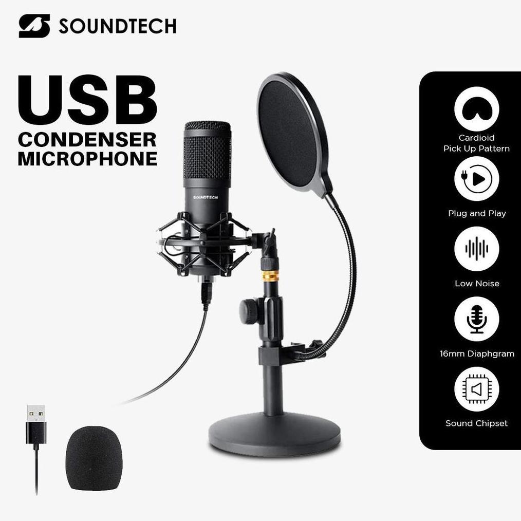 SOUNDTECH ST-800 USB Condenser Microphone 192kHz 24bit Plug & Play | Mic Podcast Streaming Recording