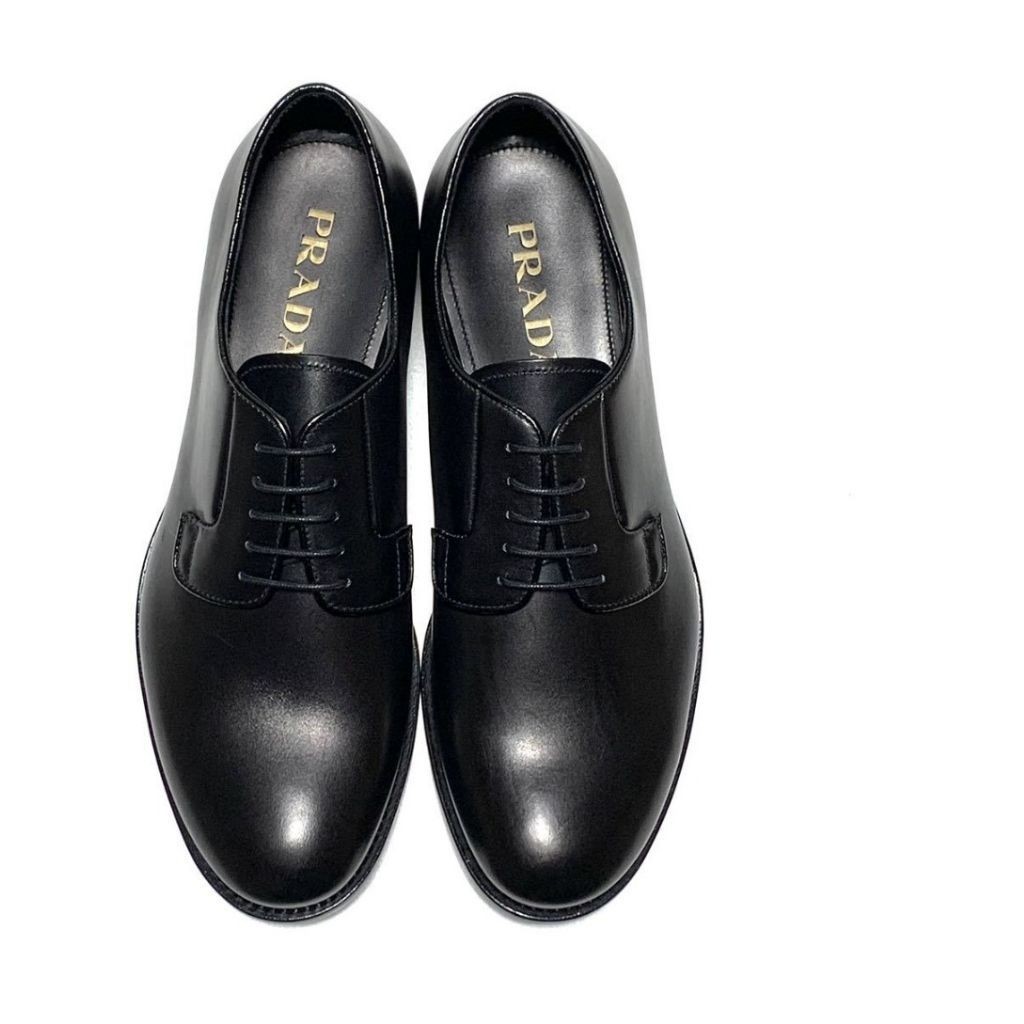 Prada Leather Black Derby Shoes Original + Box