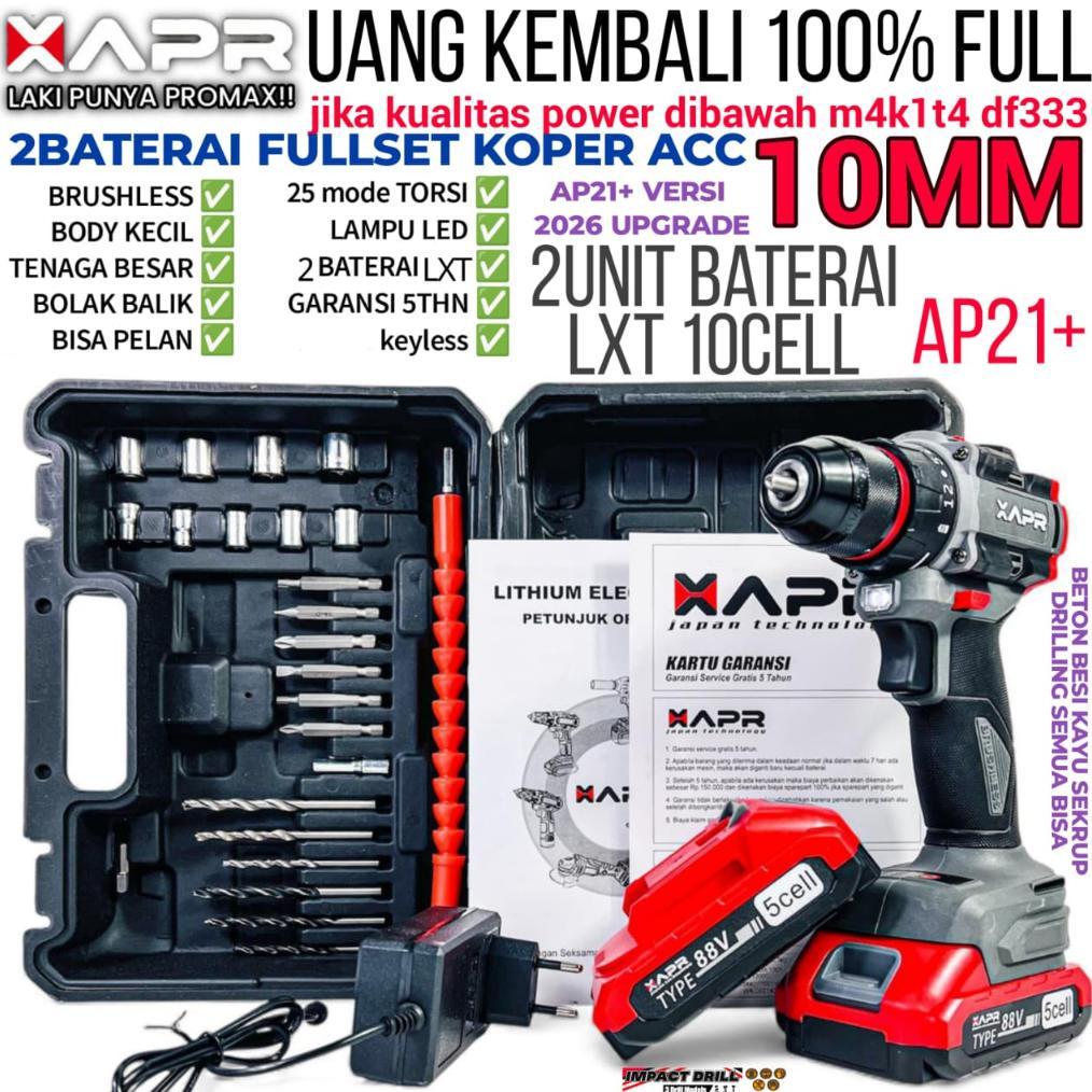 flashsale Bor cordless MAKTEC 21v mesin bor baterai by APR JAPAN fullset AP21+