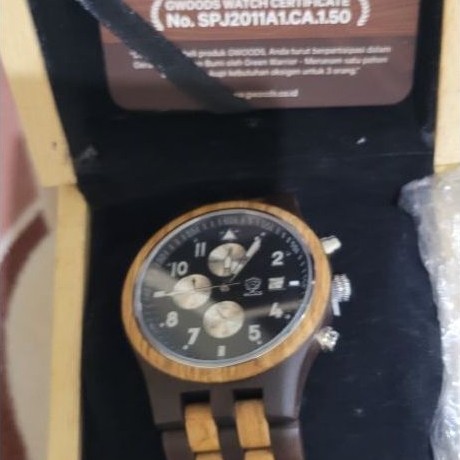 Jam Tangan Pria GWOODS SPJ2011ALCA.150 Analog Tali Motif Kayu Dial Hitam