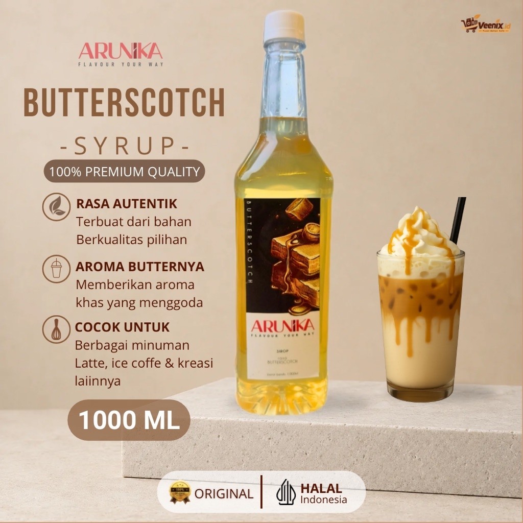 Sirup Butterscotch 1L Arunika Premium Syrup untuk Kopi dan Minuman Kekinian