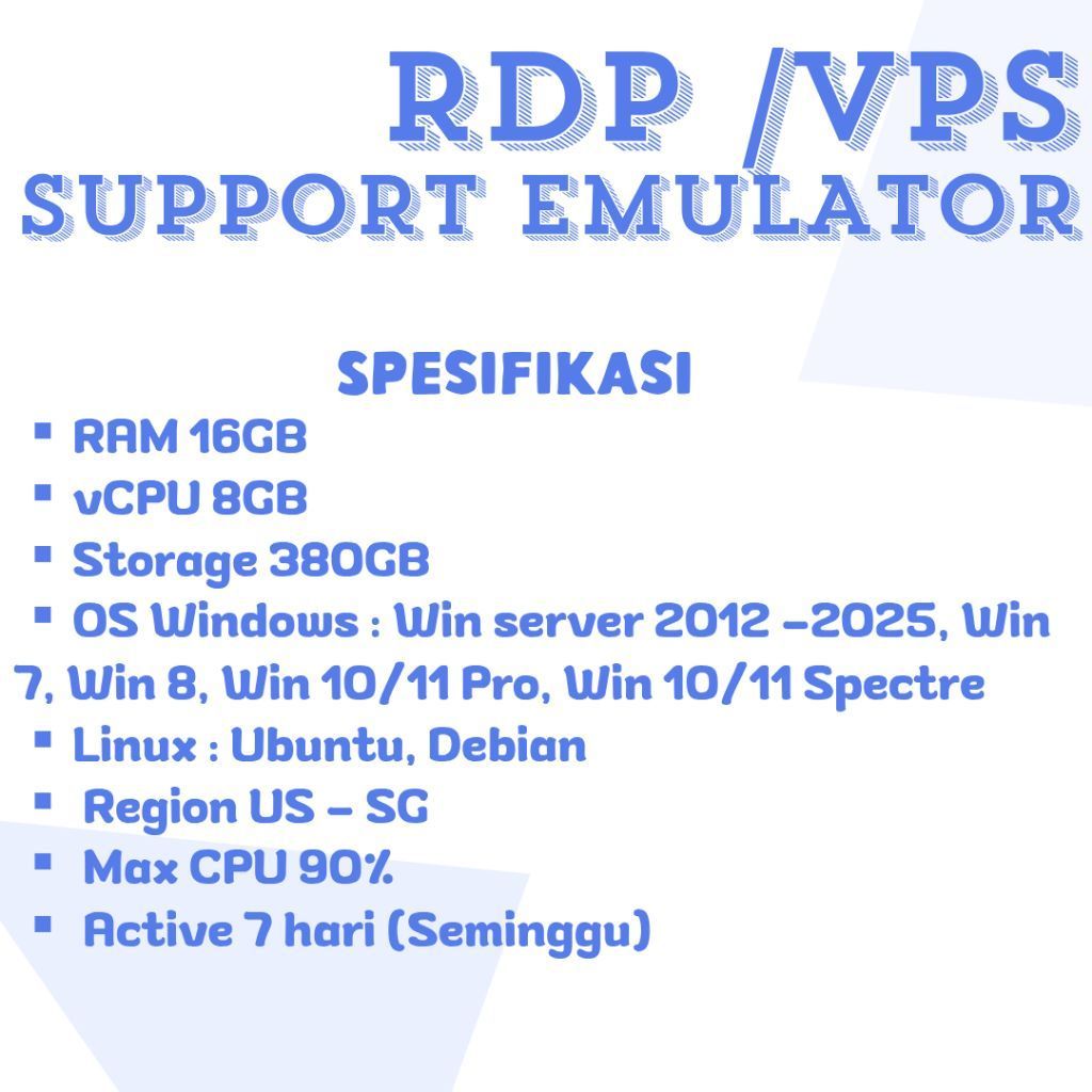 RDP/VPS SUPPORT EMULATOR / MINGGUAN (7HARI)