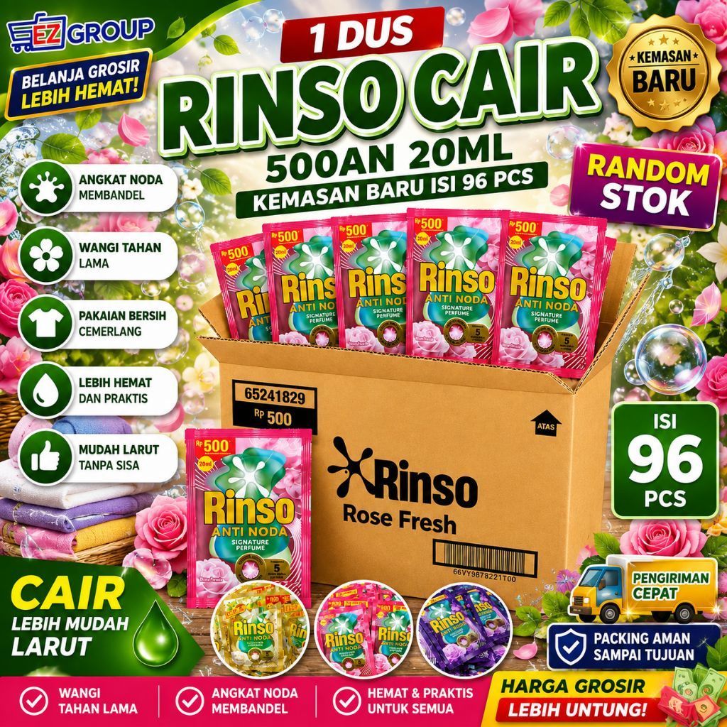 96 PCS Rinso Cair Sachet Rp 500 - 1 DUS || DETERJEN CAIR