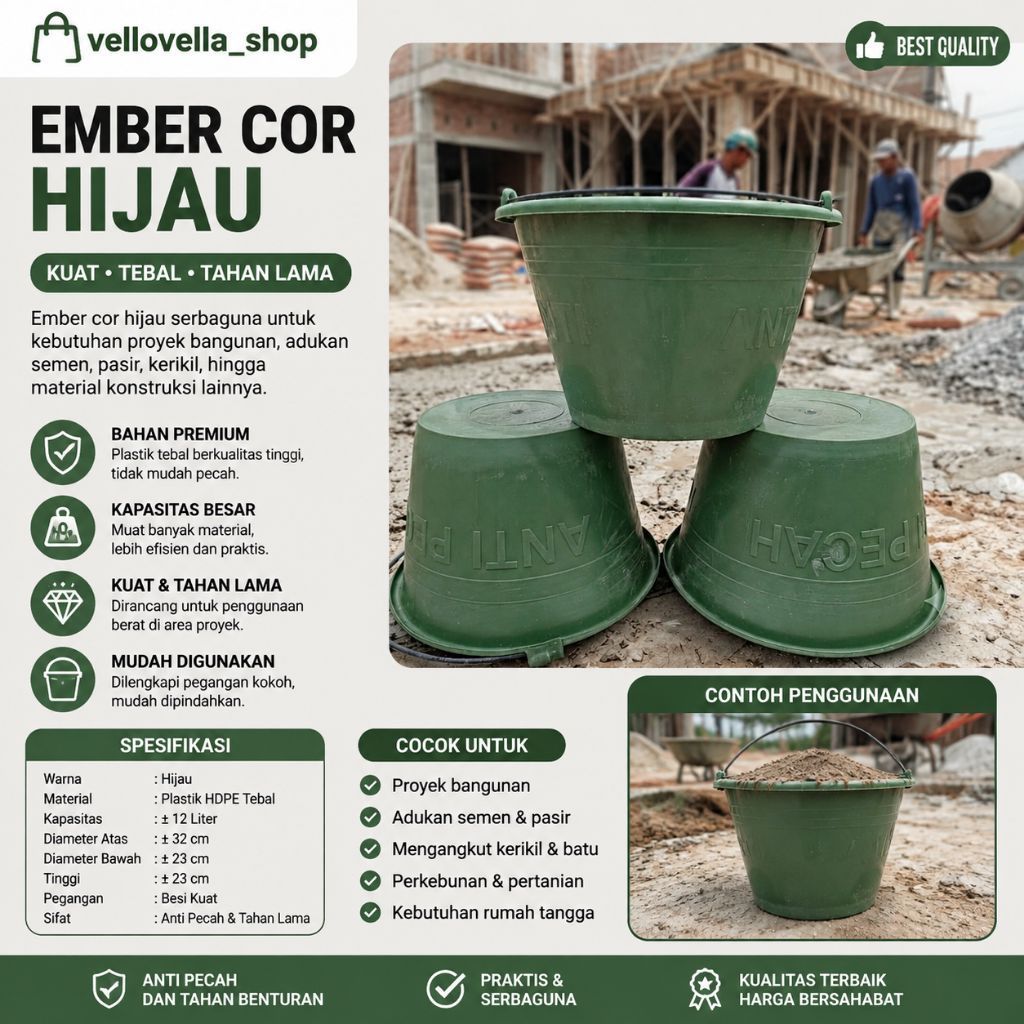 Ember Cor bangunan / ember adukan semen / ember plastik semen Hijau
