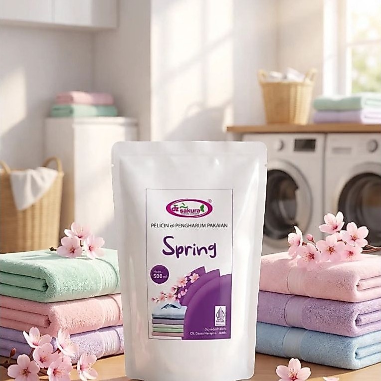 Dz Sakura Pelicin & Pewangi Pakaian Varian Spring 500ml/ kemasan Pouch