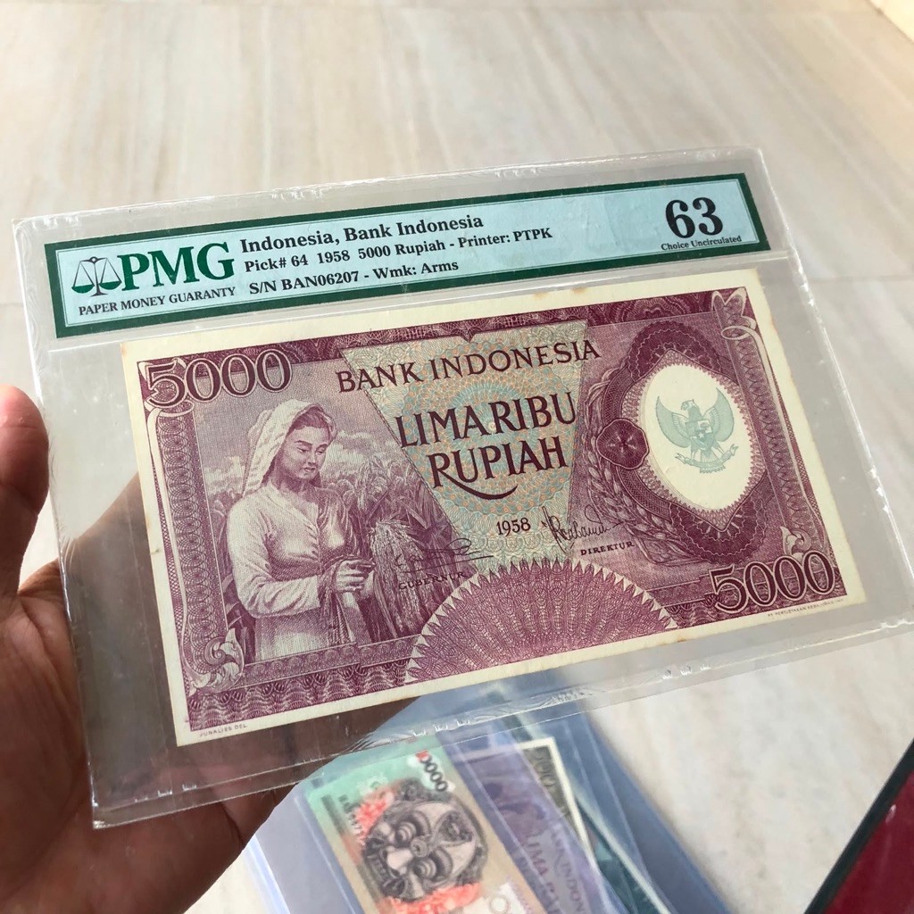 Uang Seri Pekerja Rp. 5000 Rupiah 1958 Original Violet Code 63